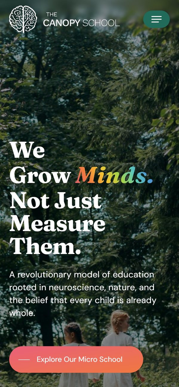 The Canopy School homepage on mobile
