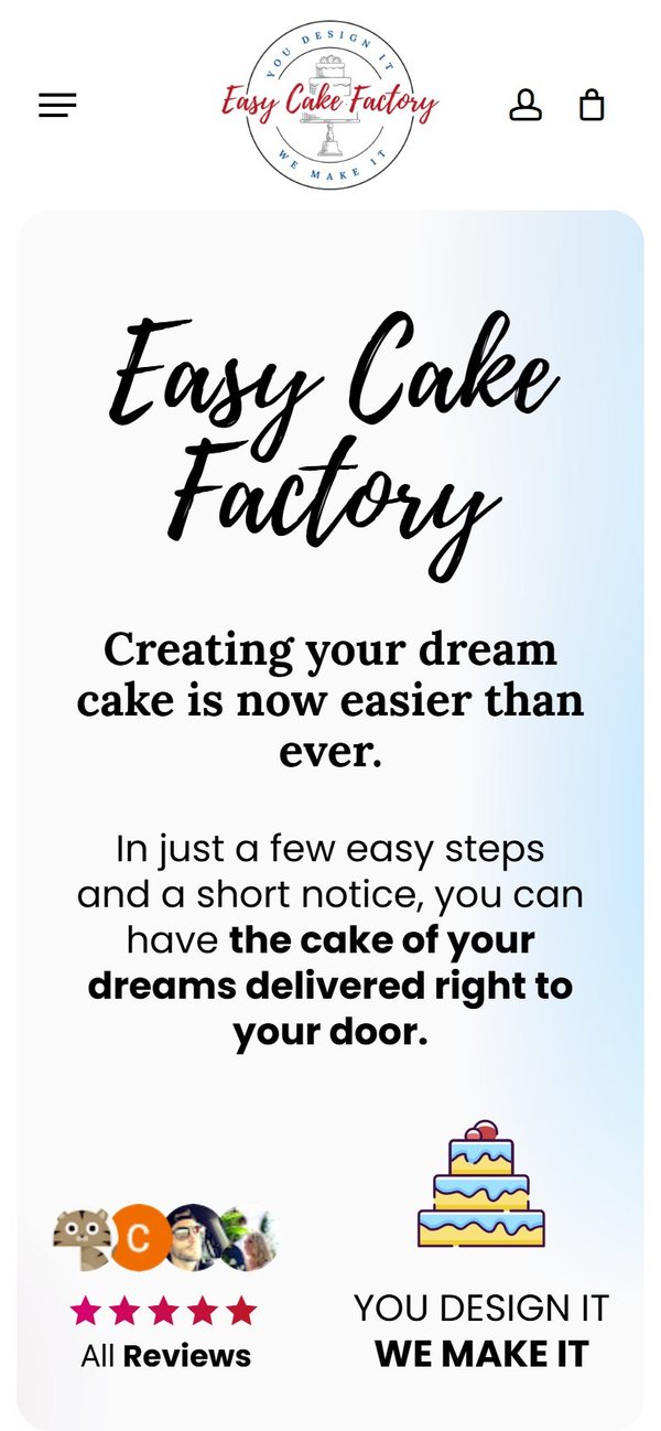Easy Cake Factory homepage on mobile
