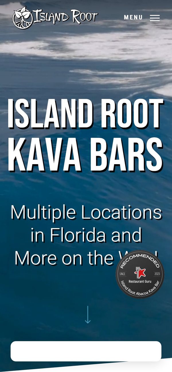Island Root Kava Bar homepage on mobile