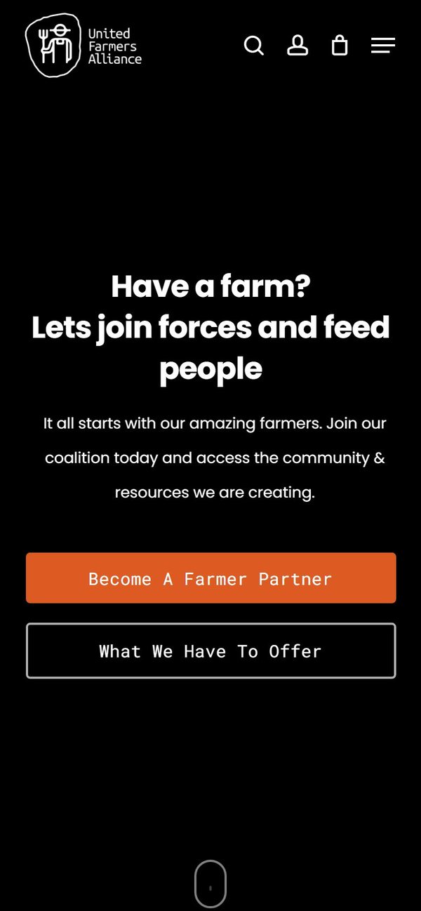 United Farmers Alliance homepage on mobile